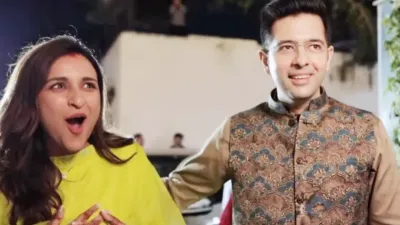 parineeti raghav after wedding video  परिणीति चोपड़ा का चड्‌ढ़ा परिवार ने किया महारानी जैसा स्वागत  खूशी से झूम उठीं राघव की दुल्हनिया