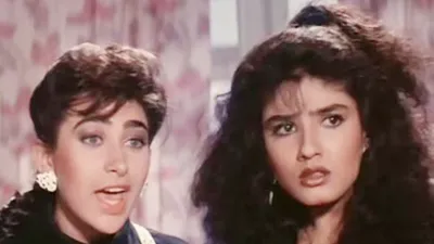 raveena tandon और karisma kapoor ने सेट पर खींचे थे एक दूसरे के बाल  इस अभिनेता के चलते हुई लड़ाई  जानें पूरी कहानी