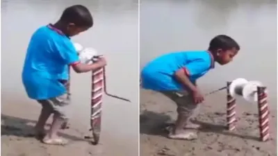 बच्चे ने मछली पकड़ने के लिए लगाया ऐसा जुगाड़  वीडियो देखकर लोग हुए हैरान