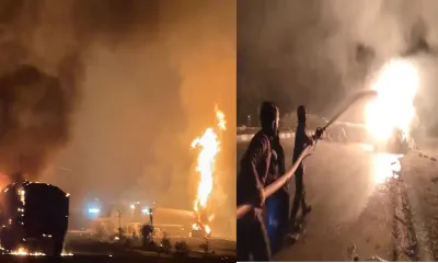 अजमेर के ब्यावर में हाईवे पर गैस टैंकर और ट्रेलर में भिड़ंत  4 लोग जिंदा जले  500 मीटर का दायरा बना आग का गोला